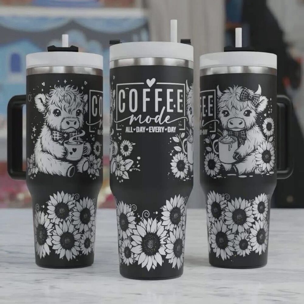 40oz Laser Engraved Highland Cow Tumbler